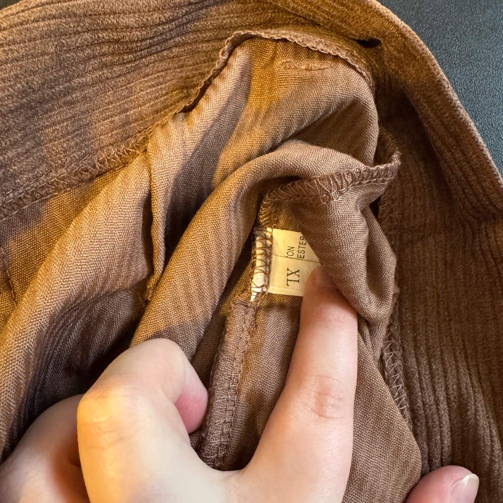 Brown Textured Fabric Pants